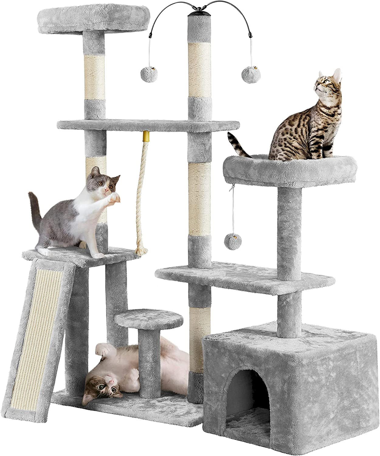 Multi-Level Cat Tree Cat Tower for Indoor Cats, Cat Condo with Scratching Posts, Cat Furniture Play Center, Plush Perch, Rotatable Cat Tree for Kittens/Large Cat, Light Gray