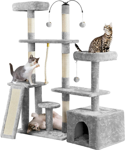 Multi-Level Cat Tree Cat Tower for Indoor Cats, Cat Condo with Scratching Posts, Cat Furniture Play Center, Plush Perch, Rotatable Cat Tree for Kittens/Large Cat, Light Gray