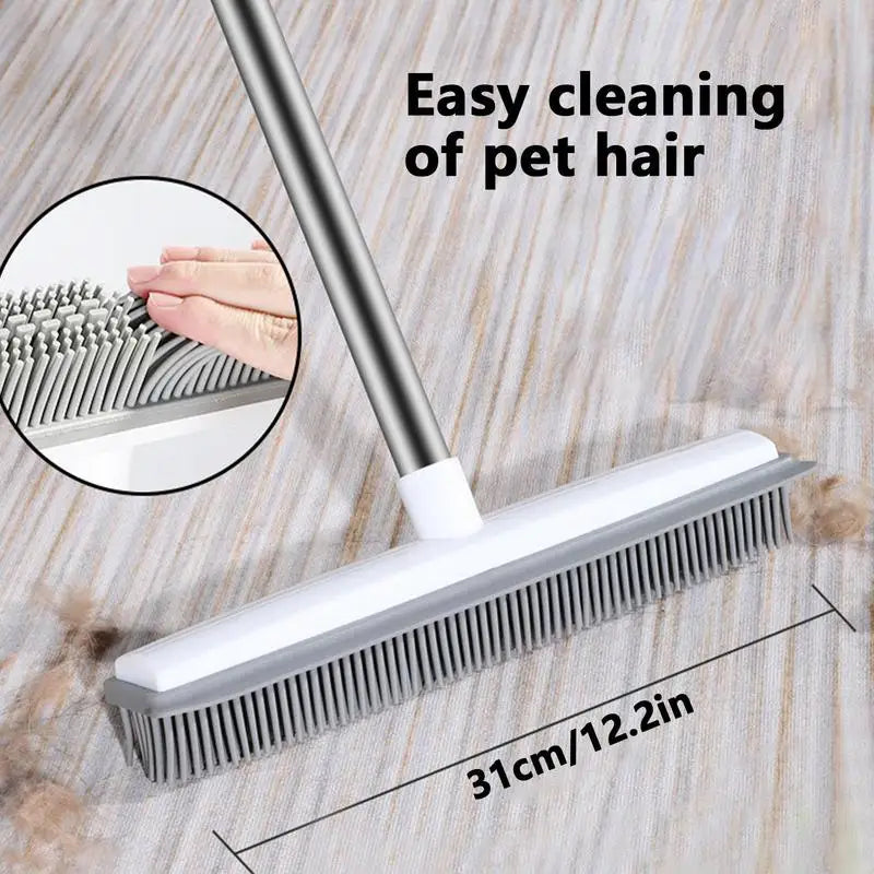 Pet Hair Rubber Broom Floor Brush for Carpet Dog Hair Remover with Built in Squeegee Silicone Mini Broom Hair Remover Cleaning