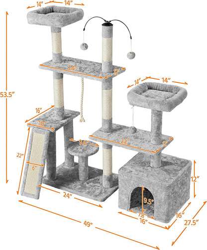 Multi-Level Cat Tree Cat Tower for Indoor Cats, Cat Condo with Scratching Posts, Cat Furniture Play Center, Plush Perch, Rotatable Cat Tree for Kittens/Large Cat, Light Gray