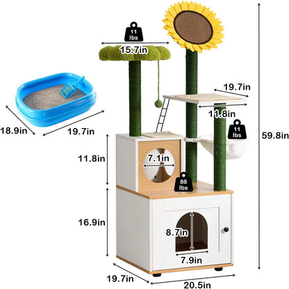 Multi-Functional Cat Cabinet with 4 Platforms, Reinforced Base, Heavy-Duty Sisal Scratching Posts, Detachable Carpet, and Interactive Ball - Cat Cabinet