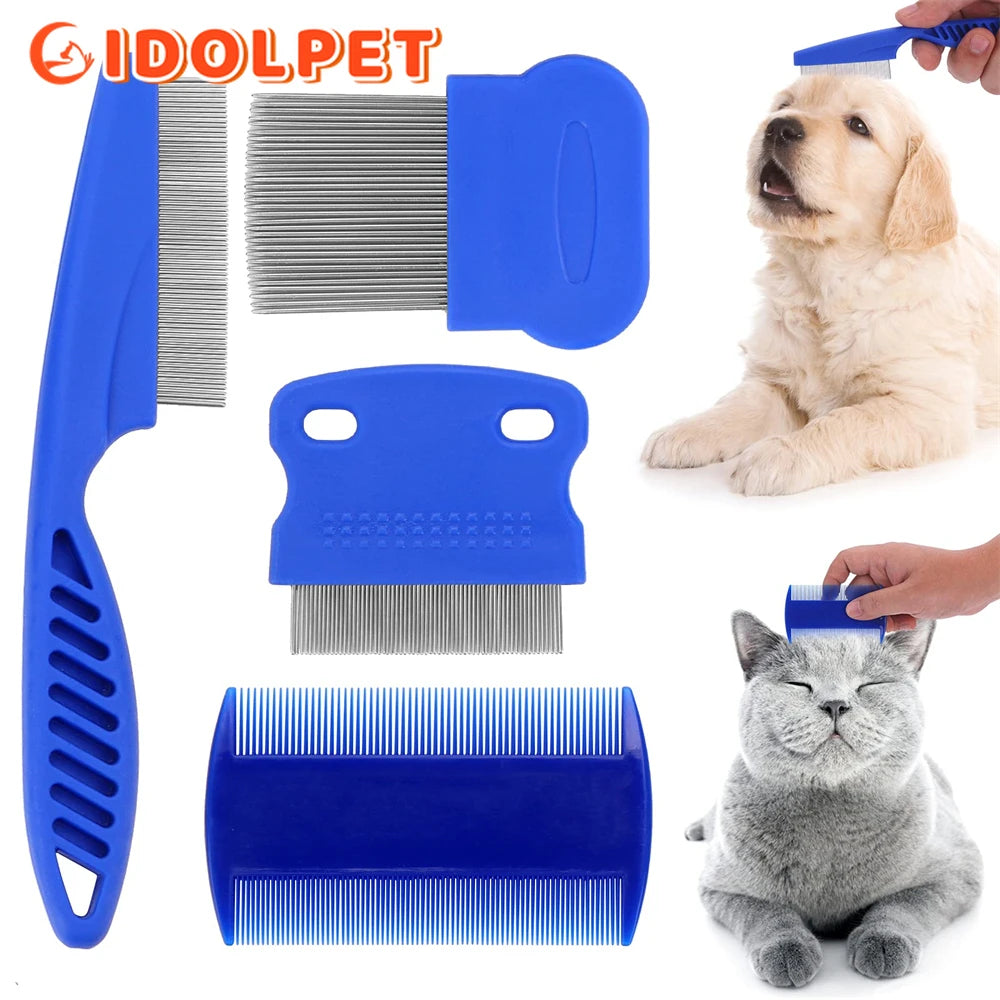 Flea Comb 4Pcs with High Strength Teeth Durable Pet Tear Stain Remover Combs，Pet Dog Cat Grooming Comb Set Effective Float Hair