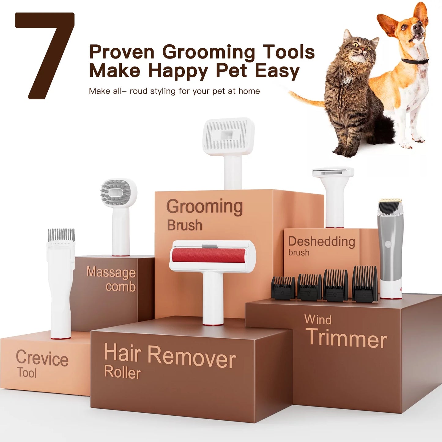 Pet Grooming Kit, Pet Grooming Vacuum, 7 Pet Grooming Tools, Pet Hair Clipper for Dogs/Cats/Other Animals