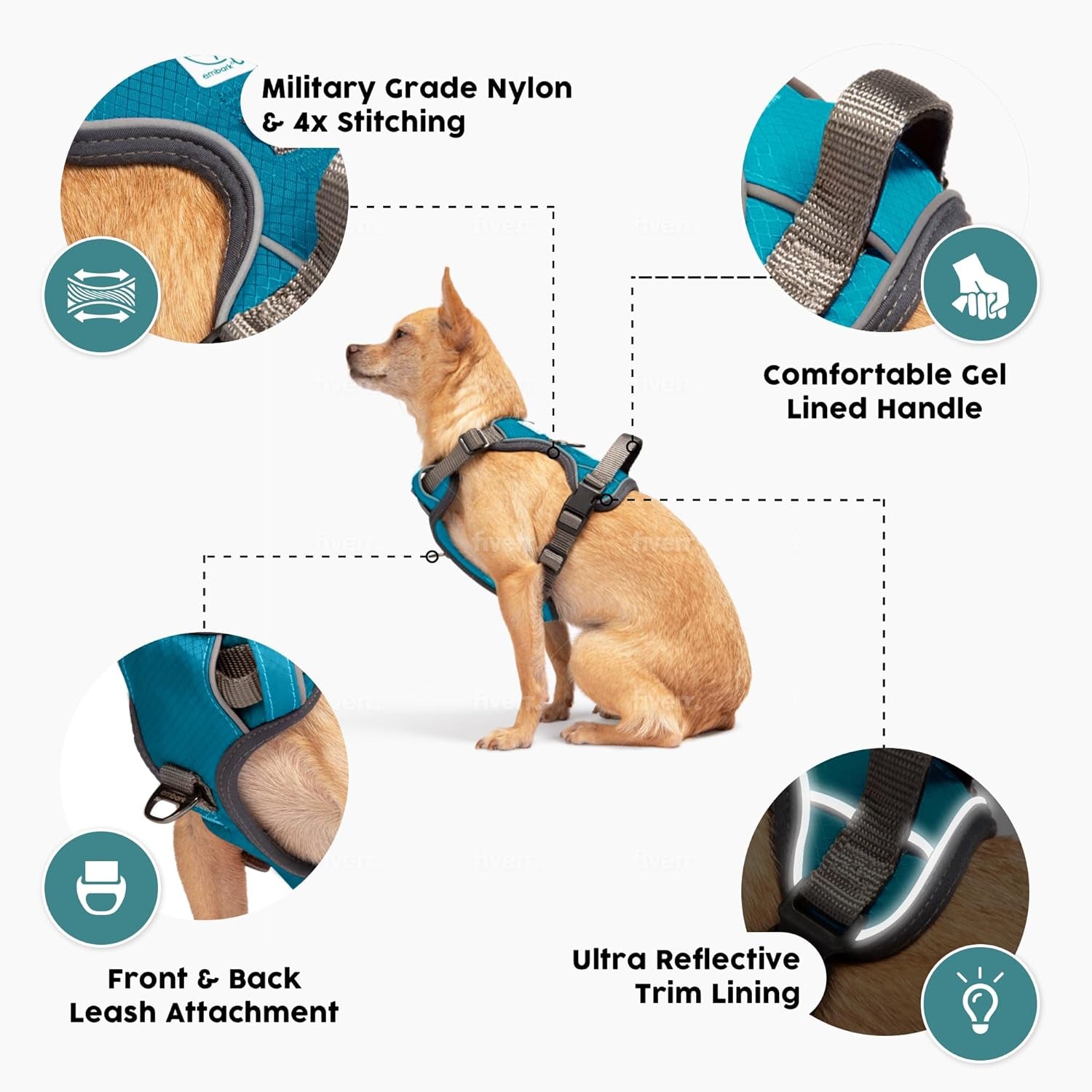 Embark Adventure Dog Harness, Easy on and off with Front and Back Leash Attachments & Control Handle - No Pull Training, Size Adjustable and Non Choke