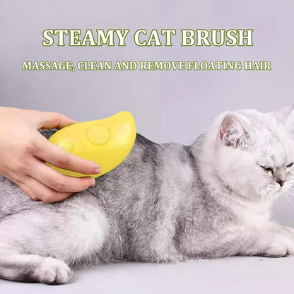 Steamy Cat Brush - 3 In1 Cat Steamy Brush, Self Cleaning Steam Cat Brush, Cat Steamer Brush for Massage, Cat Hair Brush for Removing Tangled and Loosse Hair