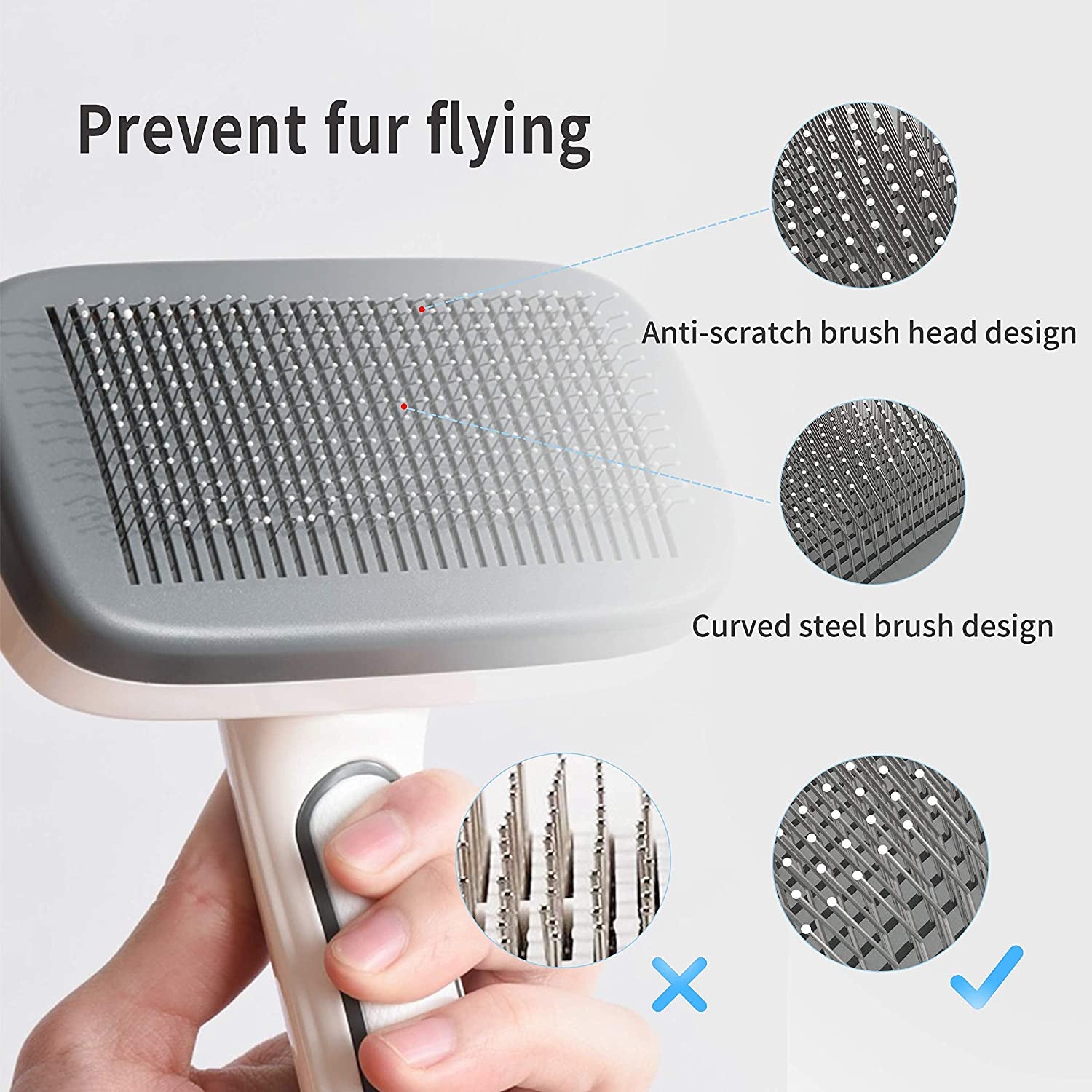 Self Cleaning Slicker Brush for Dogs - Pet Grooming Brush for Shedding, Dog Brush for Long and Short Hair to Removes Tangles and Loose Hair, the Pet Hair Brush Suitable for Cats and Dogs (Gray)