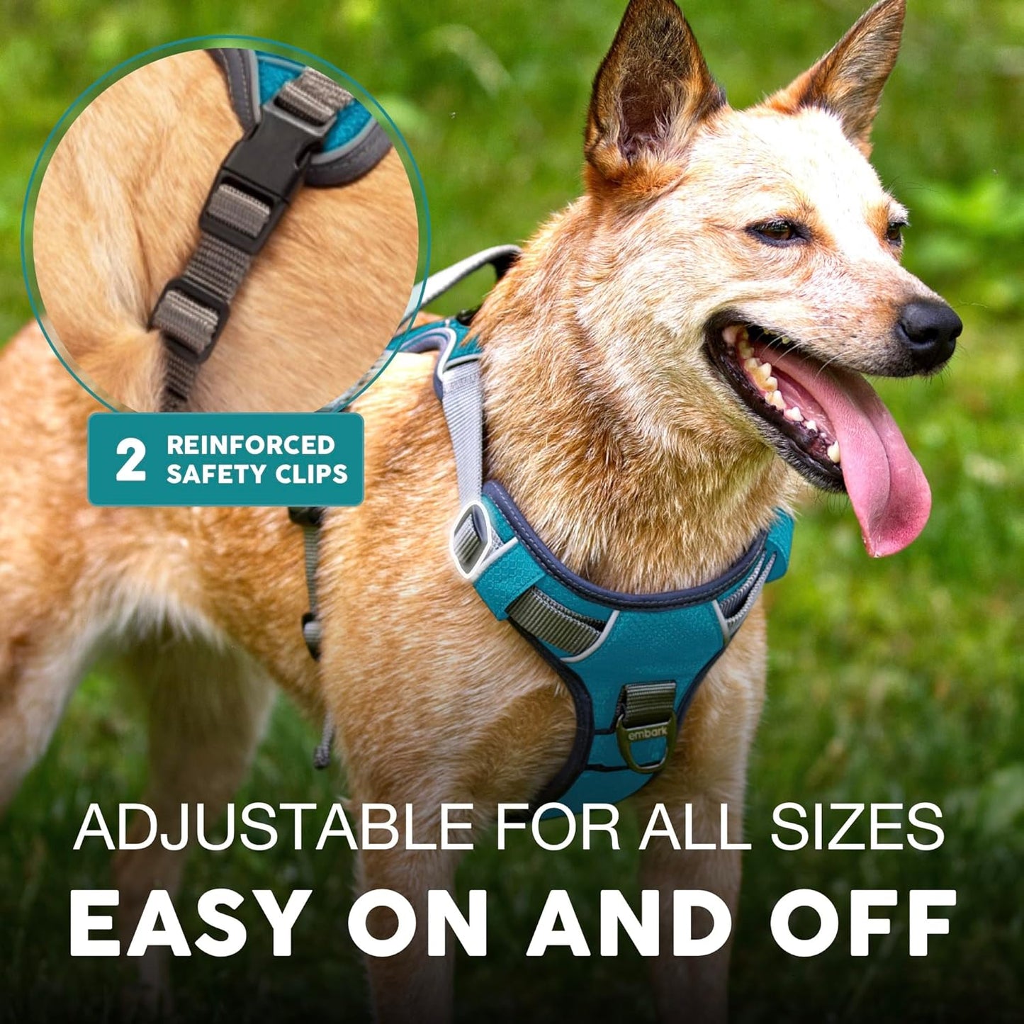 Embark Adventure Dog Harness, Easy on and off with Front and Back Leash Attachments & Control Handle - No Pull Training, Size Adjustable and Non Choke